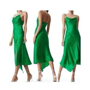 Alice + Olivia Harmony Draped Silk Slip Dress Womens 4 Green Bias Designer Luxe